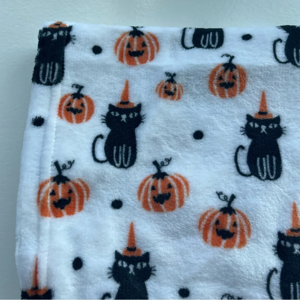Halloween Cat and Pumpkin Throw or Baby Blanket